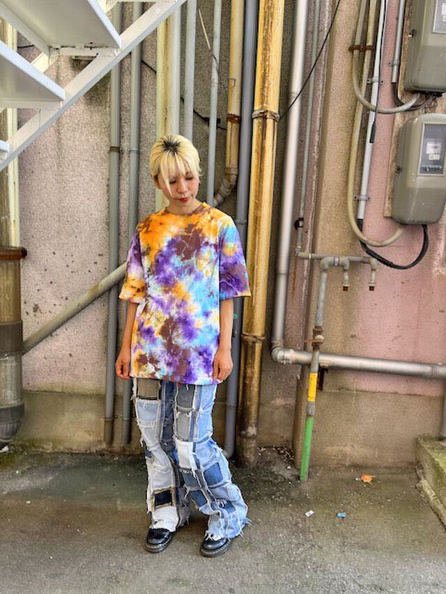 タイダイ染め　ビッグシルエット Tシャツ　Lサイズ　カラフルミックス　 Hippies Dye HD20-24