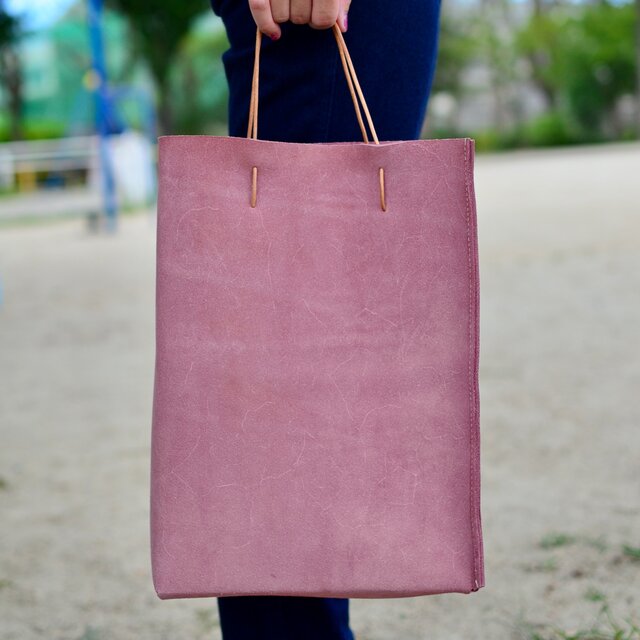 カラーサーモンピンク☆新品未使用☆ BAGGU LEATHER TOTE  ピンク