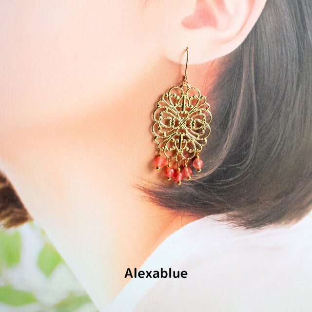 ストロベリークォーツ ピアス｜Strawberry Quartz｜天然石エスニック