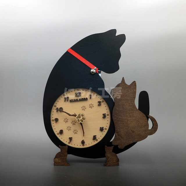 藤井 啓太郎 猫時計 フォレストキャット 掛け時計 掛時計 - 掛時計/柱時計
