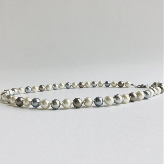 ガラスパールmixオールノットネックレス/8mm約45cm/ブルーグレーmix/made in japan