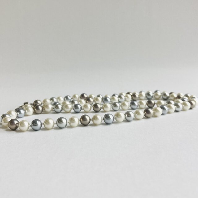 ガラスパールオールノットオペラネックレス/8mm約80cm/ブルーグレーmix/R/made in japan
