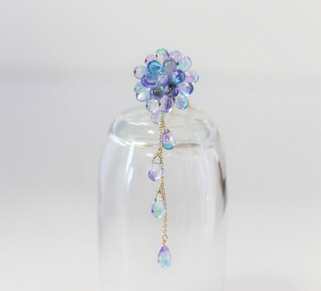 チェコガラスとレジンのかんざし 透き通るチェコガラスのかんざし ビオラ(オレンジ×パープル)金具