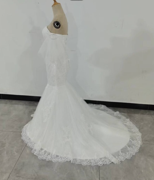エレガント ウエディングドレス マーメイドライン 3D立体レース刺繍 