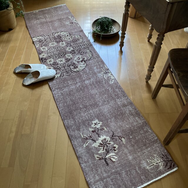トルコヴィンテージラグ 51×206 ランナーラグ くすみラベンダー メダリオン iichi ハンドメイド・アンティーク・食品・ギフト・手作り