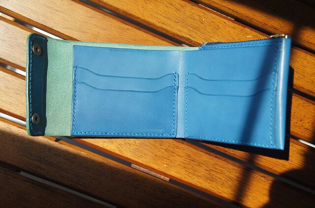 セール【送料無料】ルガトスリムウォレット【琉球ブルー】【cross mesh】 ルガトショルダーのコンパクトウォレット【琉球ブルー】 | iichi 日々