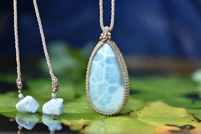 透ける波模様☆特大☆ラリマー マクラメネックレス1174 | iichi