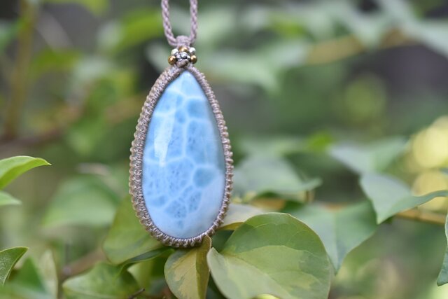 ラリマー　マクラメ　ネックレス 透ける波模様☆特大☆ラリマー マクラメネックレス1174 | iichi 日々の