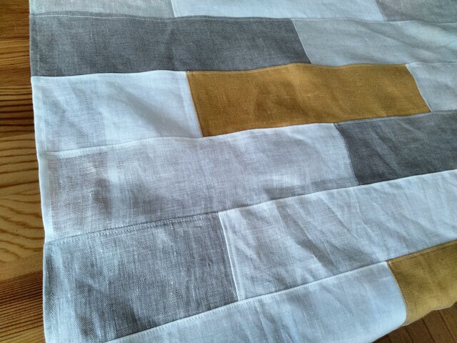 アンティークリネンラミー パッチワークペイント カーテン 大きめ　ブロカント アンティークリネンラミー パッチワークペイント カーテン