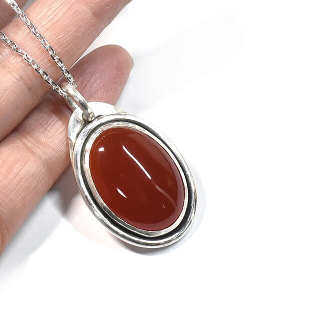 お買い得☆　天然石レッドアゲート 大ぶりシルバーネックレス