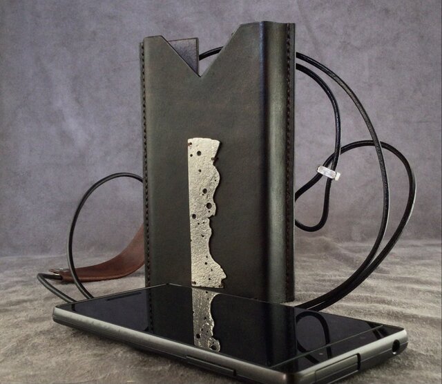 ハンドメイド ポシェット 大人のスマホポシェット4 ハンドメイドレザークラフト ダークブラウン