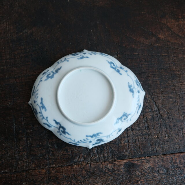 黄色の縁が可愛い◇花と鳥。伊万里 染錦変形皿 色絵 骨董品 antiques