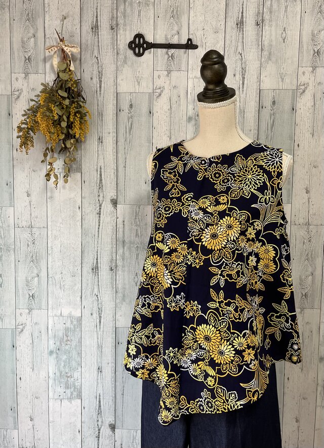 ☆　浴衣リメイク　黄花　アシンメトリータンクブラウス　♪