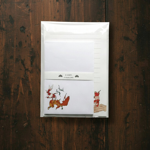 浮世絵 金魚のレターセット｜金魚づくしA（便箋・封筒） 淡水色（うす