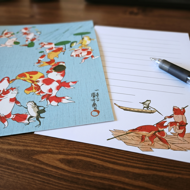 浮世絵「金魚づくし」A レターセット 歌川国芳の金魚文具 ｜ 淡水色