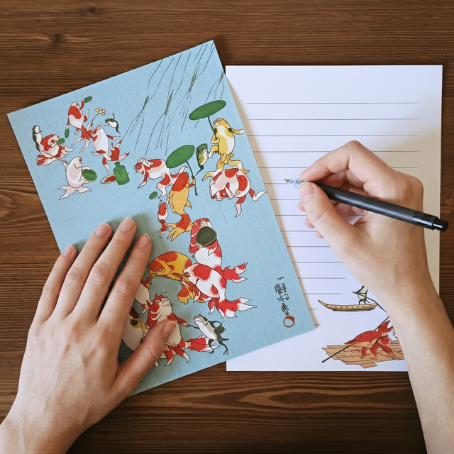浮世絵「金魚づくし」A レターセット 歌川国芳の金魚文具 ｜ 淡水色