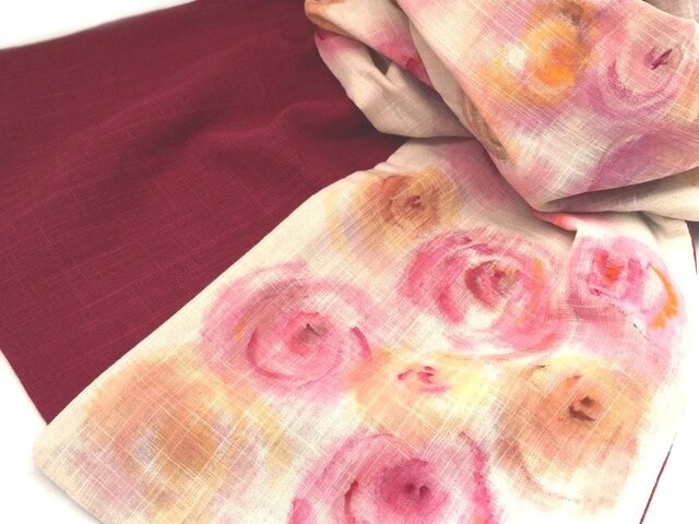 ガーゼストール手描き柄・薔薇の花束の画像1枚目