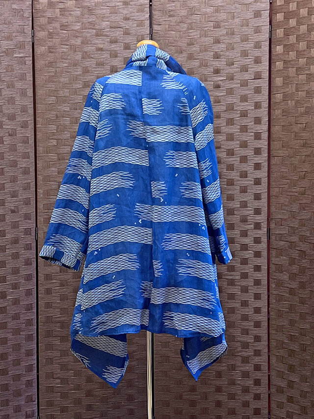 着物リメイク 夏物 麻 近江上布 絣絵 バチ襟 着物 着物・浴衣