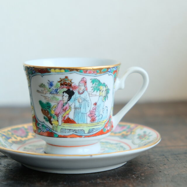 マイセン 金彩 シノワズリ 東洋趣味 色絵花蝶絵図 モカカップ
