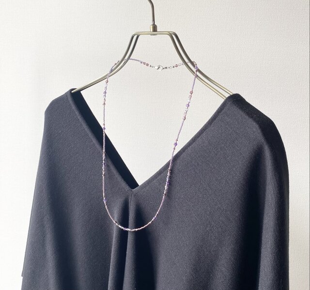 秋色紫︎ アメジストとグラスビーズのマスクストラップ／ネックレス