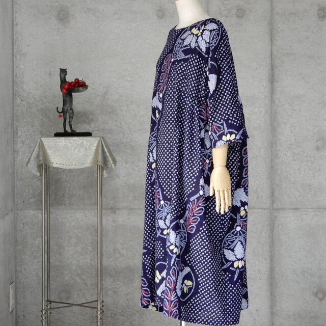 着物リメイク　有松絞りのチュニックワンピース フリーサイズ kimono