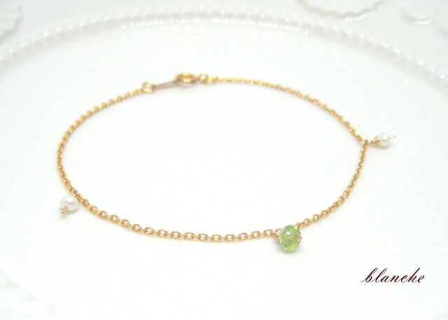 14KGF ペリドットと淡水パールのブレスレット 14KGF ペリドットと淡水パールのブレスレット | iichi 日々の暮らしを