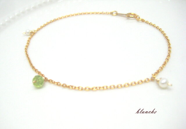 14KGF ペリドットと淡水パールのブレスレット 14KGF ペリドットと淡水パールのブレスレット | iichi 日々の暮らしを