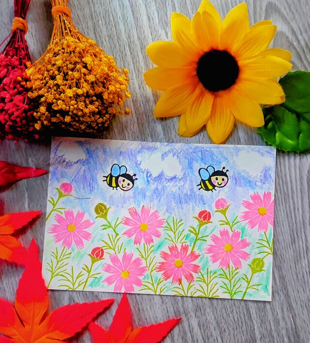 消しゴムはんこ「コスモス①」5個