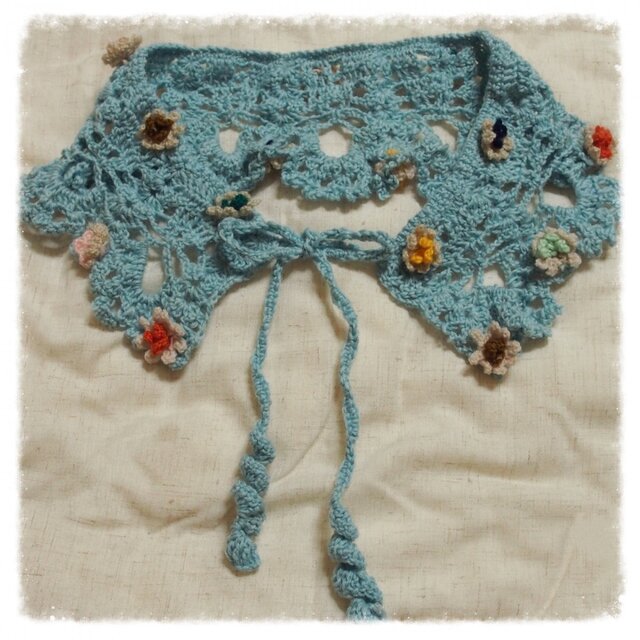 *小花のティペット*　水色