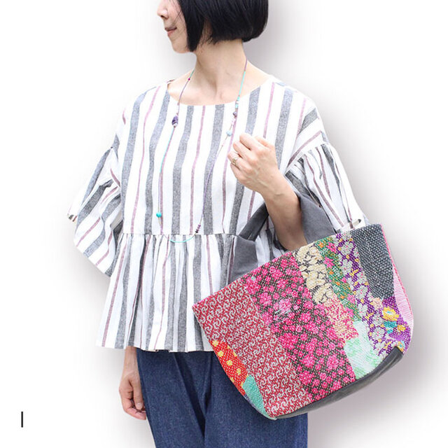カンタ刺繍パッチワークキルトのトートバッグ【Lサイズ/I】 | iichi 