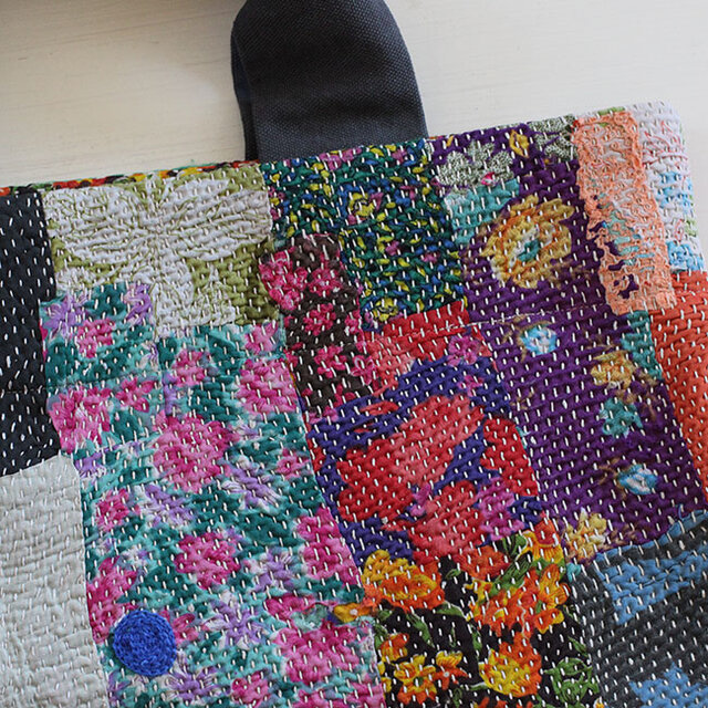 カンタ刺繍パッチワークキルトのトートバッグ【Lサイズ/J】 | iichi