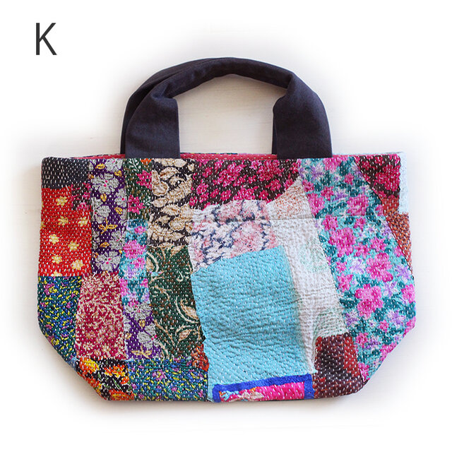 カンタ刺繍パッチワークキルトのトートバッグ【Lサイズ/K】 | iichi 