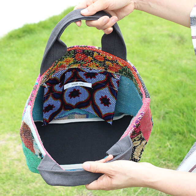 カンタ刺繍パッチワークキルトのトートバッグ【Lサイズ/K】 | iichi 