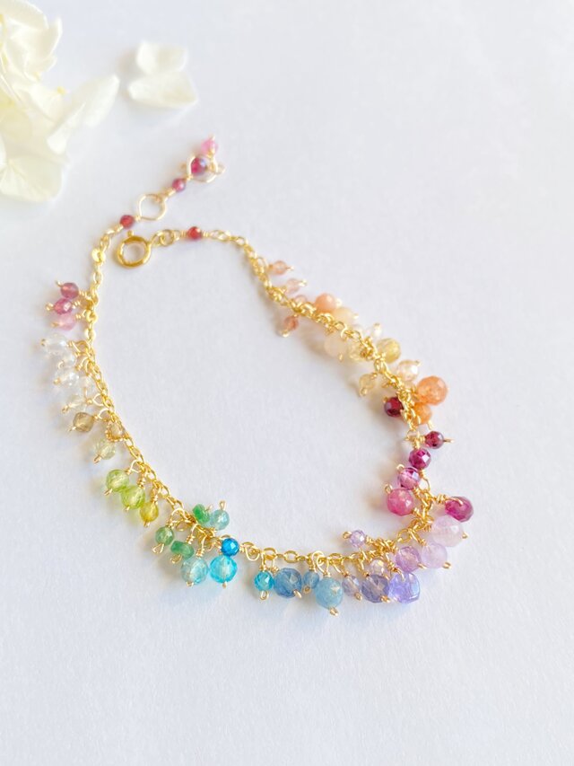 再々販 14kgf【七色のお守りブレスレット】アクアマリン、タンザナイト