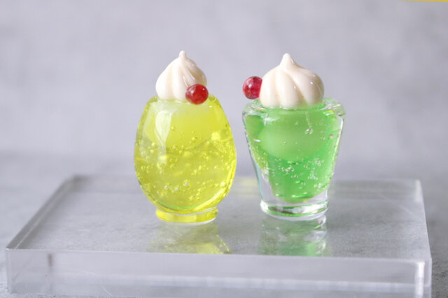 ガラスのチャームセットクリームソーダ ガラスの喫茶「クリームソーダ」ガラスの置き飾り ミニチュアサイズ③