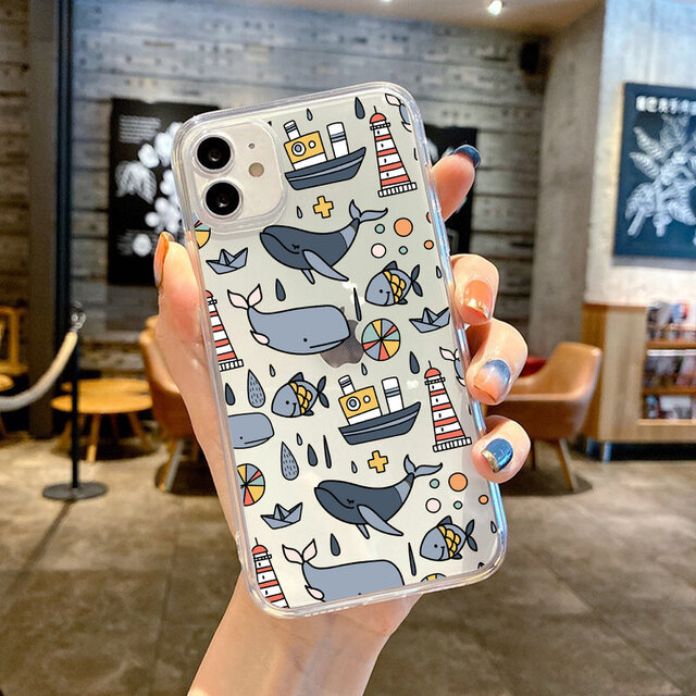 かわいいスマホケース[クジラと海について柄]ソフトIphoneケース（TPU