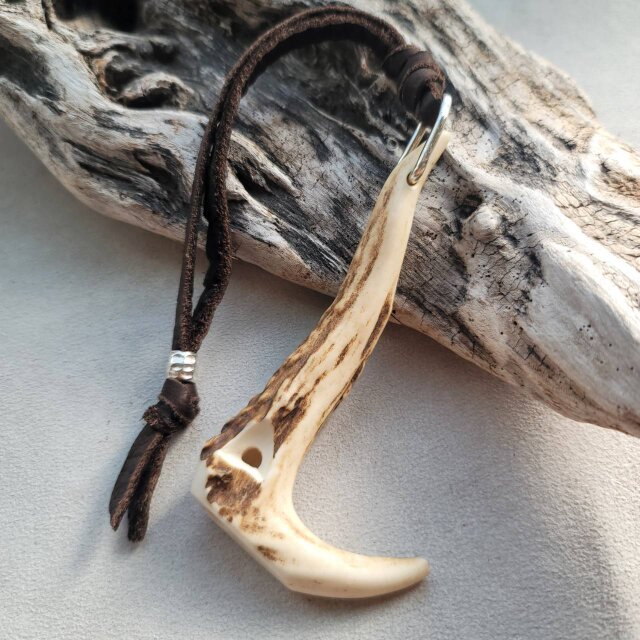 鹿の角笛 革紐ストラップ#1