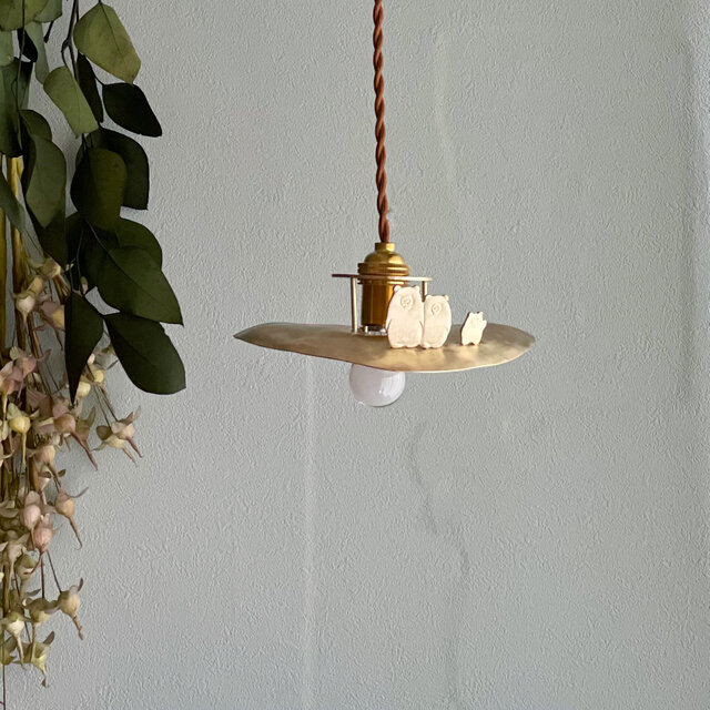 受注制作 山小屋ライト「クマの親子」ランプシェード 真鍮 | iichi