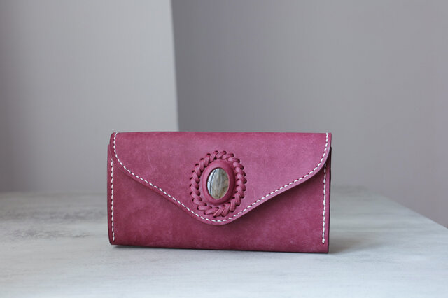 天然石×革の組み合わせ」長財布 レディース 革 大容量 牛革