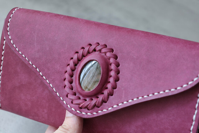 天然石×革の組み合わせ」長財布 レディース 革 大容量 牛革