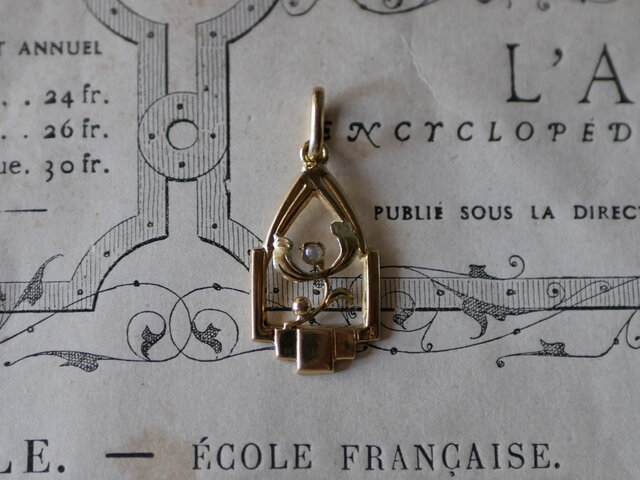 K18 ネックレストップ 宿り木 アールデコ ペンダントトップ フランス