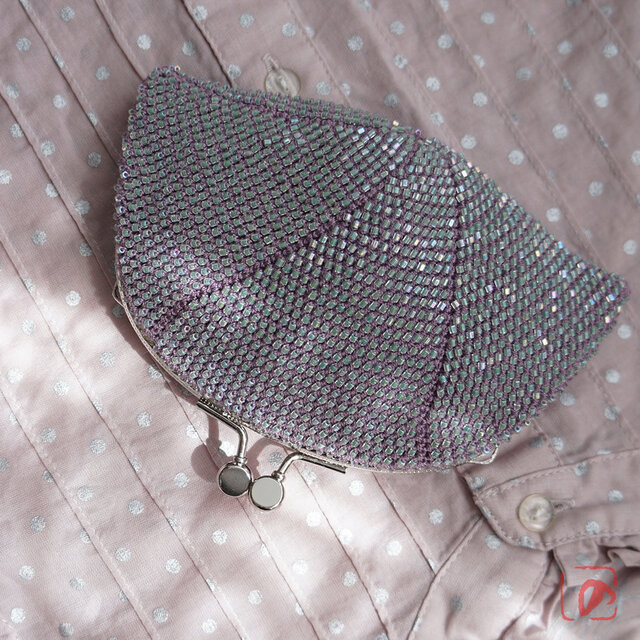 ばあば作 ✧ シードビーズのさらに大きめがま口（紫翠・1952）