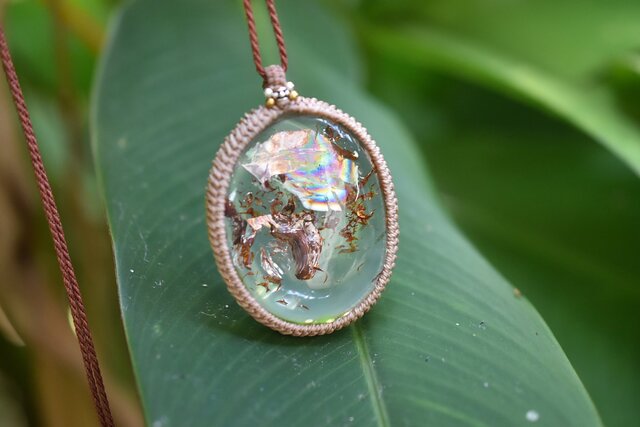 特大☆インクルージョン水晶 マクラメペンダントネックレス1038