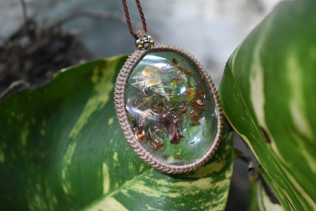 特大☆インクルージョン水晶 マクラメペンダントネックレス1038