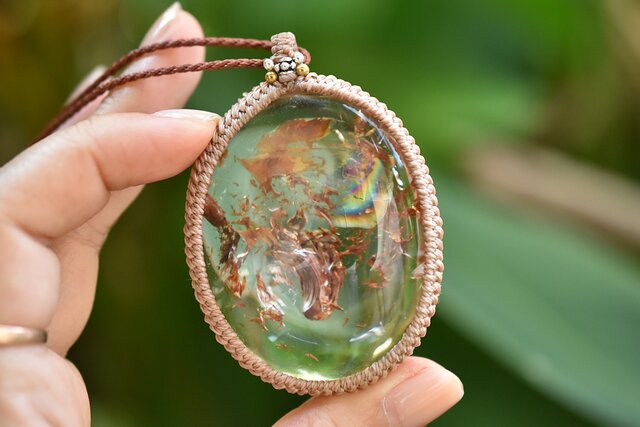 特大☆インクルージョン水晶 マクラメペンダントネックレス1038