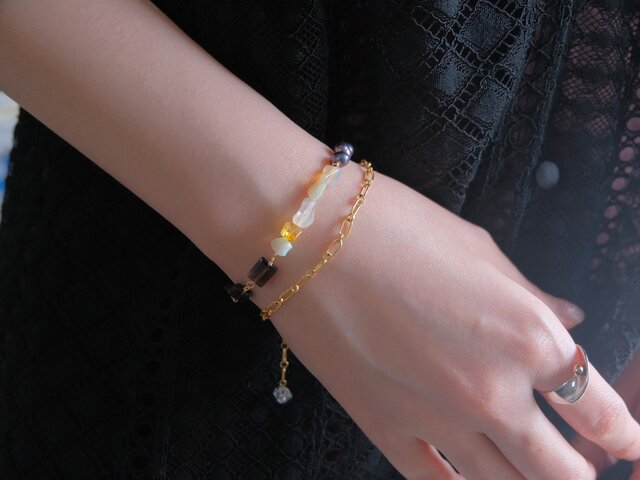Opal bracelet：天然石オパールブレスレット 淡水ネイビーパール