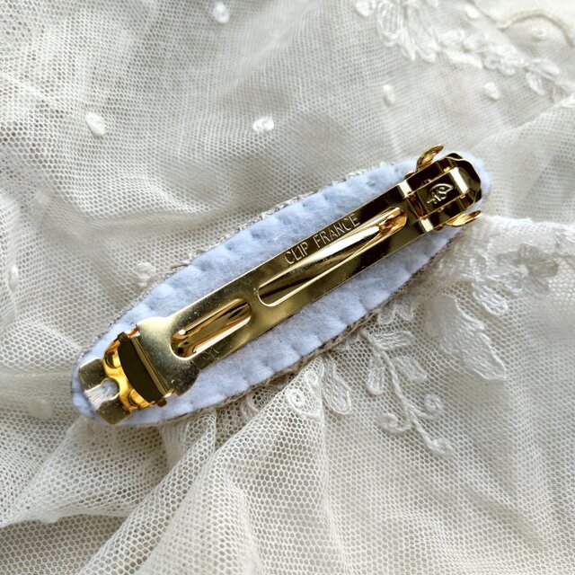 CHANEL23Bココステッチ総柄シフォンリボン付バレッタ V-551) チュールリボンバレッタ | ビーズ・パーツなどの