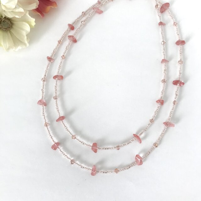 さざれ石 ロングネックレス ピンク パステルカラー 桜色 春 | iichi