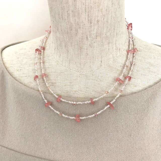 さざれ石 ロングネックレス ピンク パステルカラー 桜色 春 | iichi