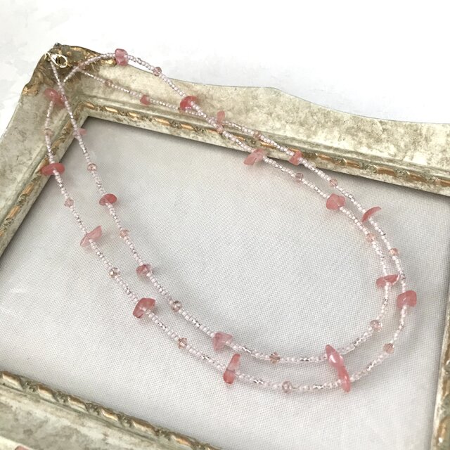 さざれ石 ロングネックレス ピンク パステルカラー 桜色 春